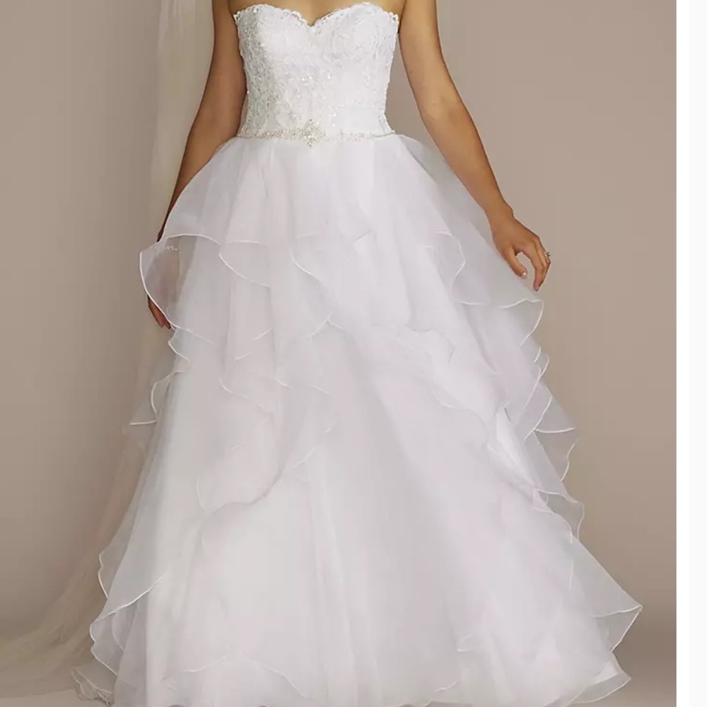 David's Bridal White Strapless Wedding Dress